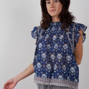 Sea New York Brigitte Border Block Print Blouse S